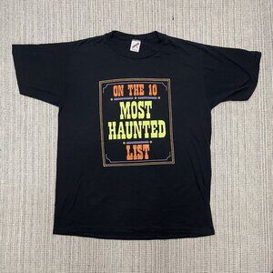 Vintage 10 MOST HAUNTED LIST Halloween Single Stitch T-Shirt MADE IN USA Mens XL
